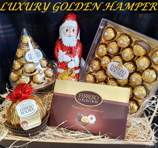 LUXURY GOLDEN FERRERO ROCHER HAMPER FOR HIM/ HER/ XMAS/ CHRISTMAS/ EASTER/ BIRTHDAY GIFT HAMPER